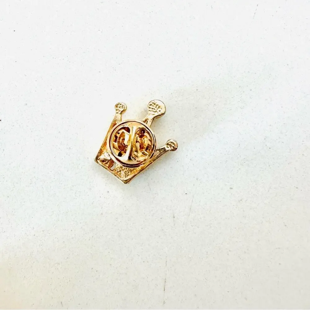 VINTAGE Gold White Clear CZ Cubic Zirconia Crystal Crown Pin Brooch Unisex Jewel - Picture 4 of 5